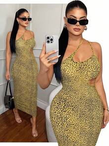 SHEIN SXY Vestido sexy con estampado de leopardo y calado - Amarillo - Ver 8