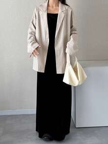 FRIFUL Women's Casual Commuting Striped Loose Blazer - Apricot - View 6