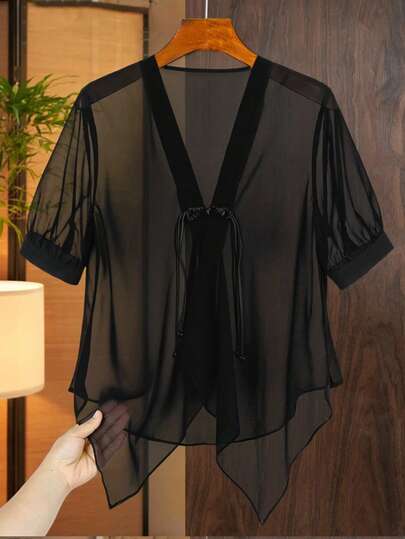 GlowEve Modern ny semester elegant chiffongknappdekor damjacka i vanlig tunn modell, sommar