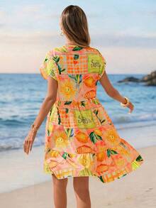 Sylviya 休闲女士度假娃娃剪影印花连衣裙，度假 - 彩色 - 查看 2