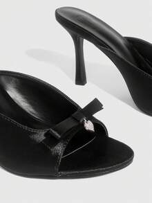 CUCCOO SZL 白色水晶装饰蝴蝶结绑带高跟凉鞋，优雅休闲派对约会婚礼场合女鞋 - 黑色色丁 - 查看 10