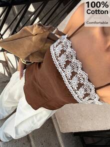 Siren Gaze 2025 Women's Spring/Summer New Design Lace Trim Camisole Top, Unique Minimalist Short Cropped Camisole Milkmaid Top Brown Top Lace Top Brown Lace Top Lace Cami Lace Trim Top Milkmaid Style Top Lace Cami Top Brown Camisole - Coffee Brown - View 1