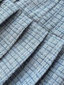 Elamini 女士白色短款连衣裙，优雅的秋冬日常、派对、休闲装扮，翻领褶裥粗花呢面料 - 藍色 - 查看 7