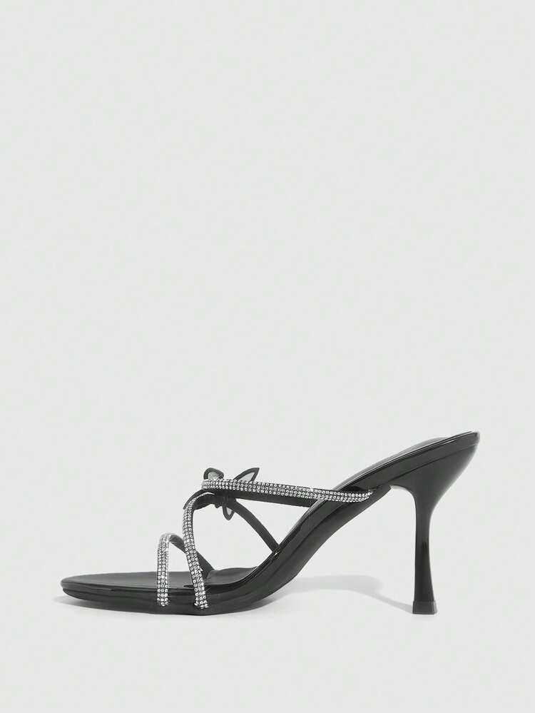 CUCCOO SZL Women's Rhinestone 3D Butterfly Decor Fashion Daily Wear High Heel Slide Sandals Prom Heels