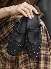 CUCCOO BIZCHIC 女士黑色网纱刺绣雏菊穆勒鞋 - 黑色 - 查看 5