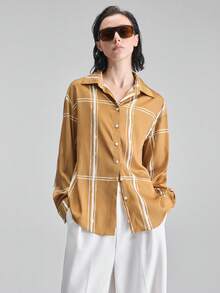 Ontre 2026SS New Striped Print Long Sleeve Fashionable Versatile Women Shirt, Spring/Summer - Brown - View 4