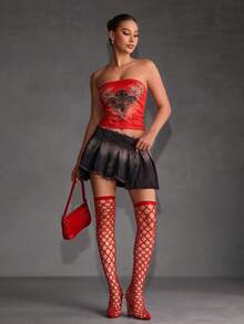 CUCCOO SZL 尖头粗跟性感迷人镂空设计舞台派对时尚过膝长靴，适合春季、春假、复活节和情人节穿着。 - 紅色 - 查看 8