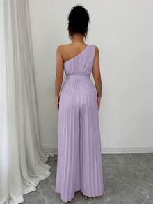 Elenzga Elegant Solid Color Ruched Waist One-Shoulder Jumpsuit For Women - Mauve Purple - View 2