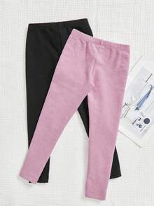 SHEIN 2入組女童休閒純色保暖打底褲 - 淡紫色 - 查看 2
