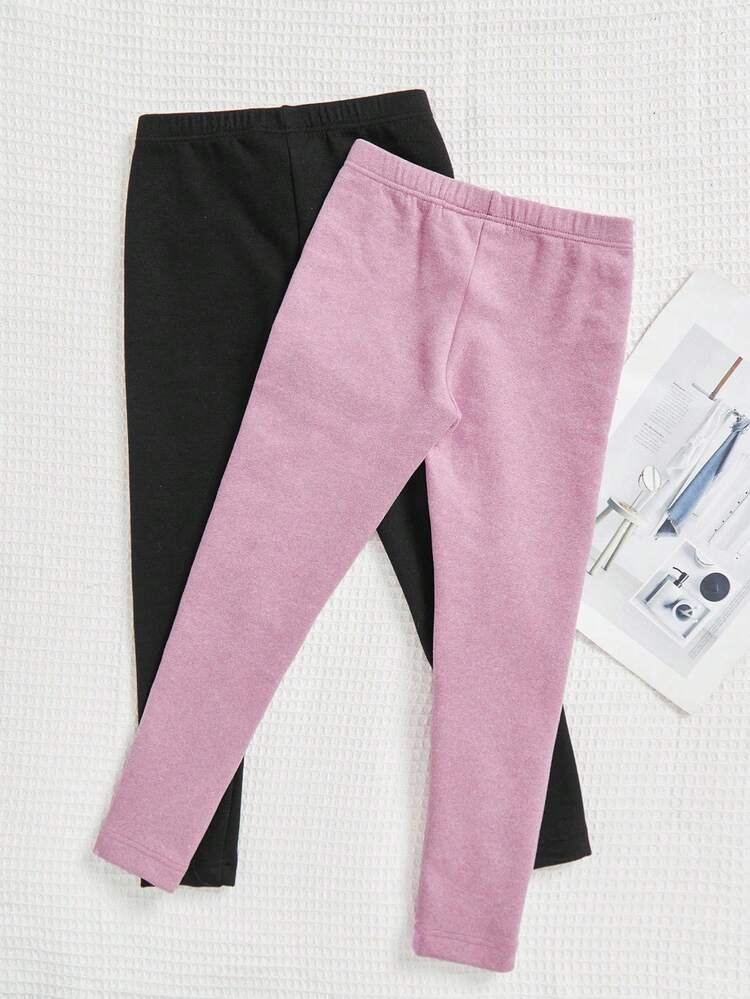 SHEIN 2入組女童休閒純色保暖打底褲 - 淡紫色 - 查看 2
