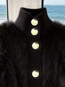 GlowEve 女士马海毛针织开衫外套，秋冬季高端休闲外套 - 黑色 - 查看 3