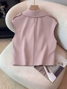 Franclia Women's Fashion Double-Breasted Lapel NeckSleeveless Trench Coat - Baby Pink - View 2