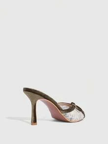 CUCCOO SZL 女士优雅通勤蕾丝蝴蝶结装饰高跟凉鞋 - 橄欖綠 - 查看 8