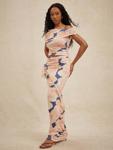 NYA SZN 网纱印花褶皱半身裙和露脐上衣套装 - 彩色 - 查看 6