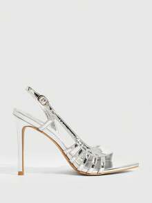 CUCCOO SZL Women's New Silver Pointed Toe Strappy High Heel Sandals, Sexy & Versatile Hollow Out Design, Suitable For Daily Wear, Parties, Weddings, And Gatherings - Silver - View 2