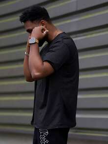 Heavens Edit Men's Round Neck Short Sleeve Minimalist Cross Print T-Shirt, Casual Daily Wear - Black - View 6