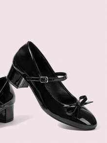 CUCCOO DOLLMOD Fashionable Bow Decor Women's High Heels, Lolita Style Princess Shoes, Cute Pink High Heels Valentine's Day - Black - View 2