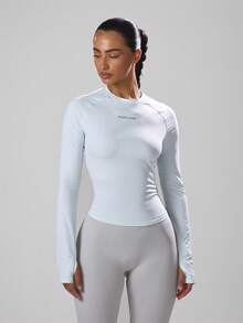 Musera Sport Áo thể thao tay dài ôm sát, có lỗ xỏ ngón tay cái, thích hợp cho Padel, Tennis, Pickleball và tập gym. - Màu xanh nhạt - Xem 3