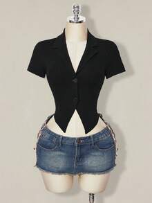 SHEIN ICON 女士时尚性感龙纹网纱拼接T恤，夏季 - 黑色 - 查看 4