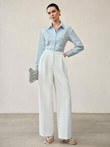 MOTF PREMIUM Hemd mit besticktem Mesh, Perlendetails und gestreiftem Muster - Blau - Übersicht 6