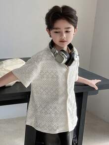 Dazy Kids Tween Boy Lapel NeckShort Sleeve Single-Breasted Casual Shirt - White - View 5