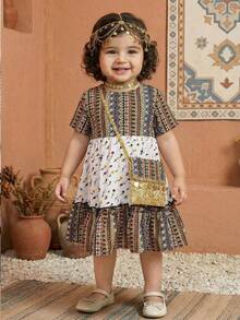 SHEIN Baby Girl Woven Ditsy Floral Casual Dress - Multicolor - View 1