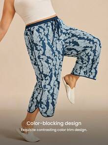 LUVLETTE 夏季加大码柔软棉质印花宽松女士休闲睡裤，透气舒适，带口袋，适合曲线身材，尺码齐全。 - 藍色 - 查看 7