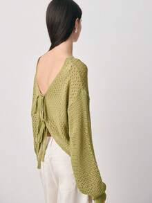 Nöista Loose Green Sweate With Open Structure Knit. Spring, Summer Outfit For Women, Casual Sweater. - Green - View 2