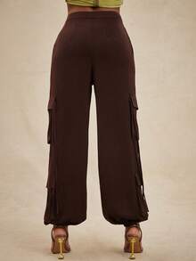 NYA SZN 休闲纯色抽绳工装裤 - 棕色 - 查看 7