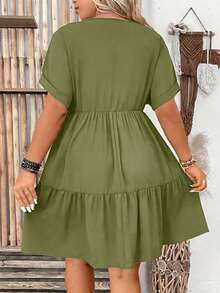 EMERY ROSE 大码女式纯色深V领蝙蝠袖休闲连衣裙 - 綠色 - 查看 2