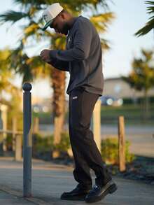 Heavens Edit 男士休闲加厚直筒裤，秋冬季时尚单品 - 黑色 - 查看 4