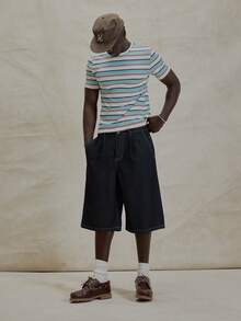 Musero Bermuda Style Raw Denim Look Shorts Basic Jorts Winter Essentials Streetstyle - Dark Wash - View 1