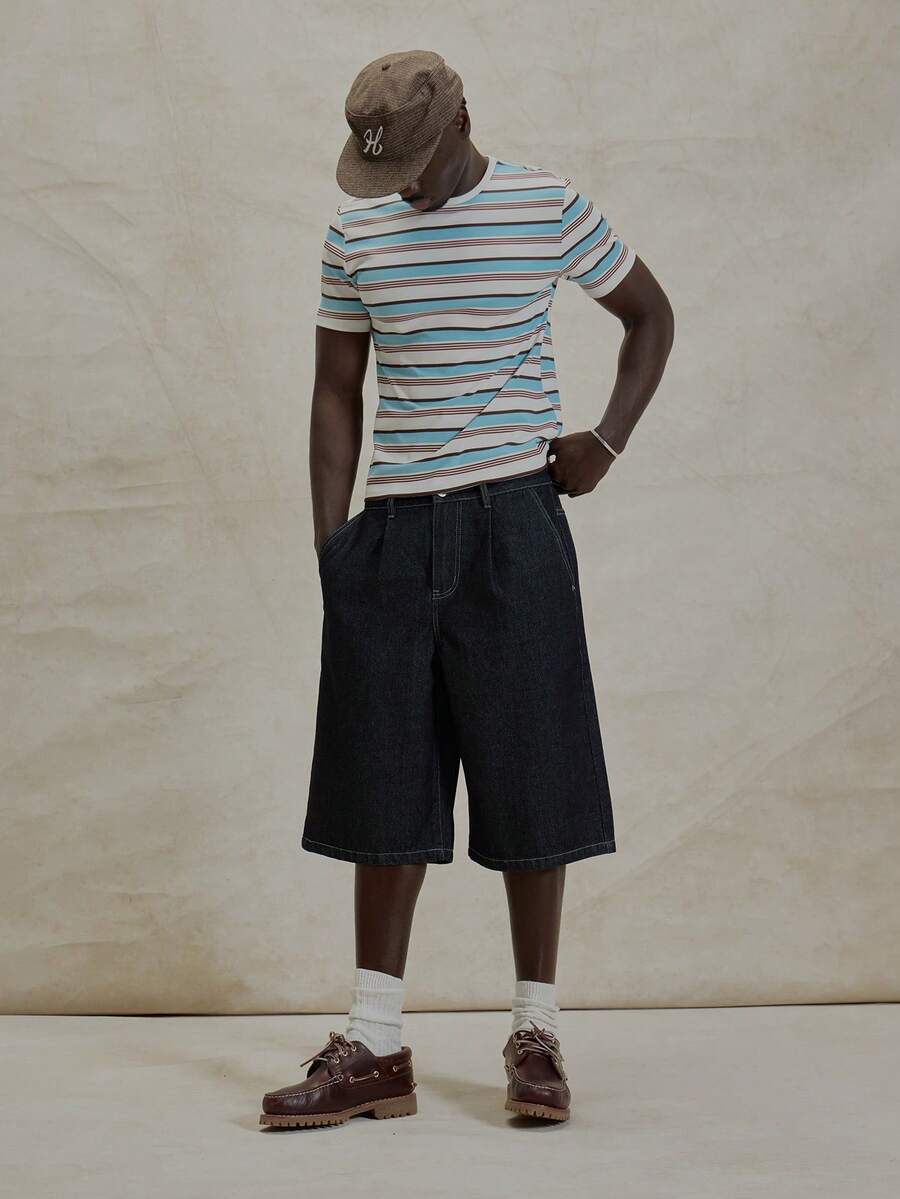 Musero Bermuda Style Raw Denim Look Shorts Basic Jorts Winter Essentials Streetstyle - Dark Wash - View 1