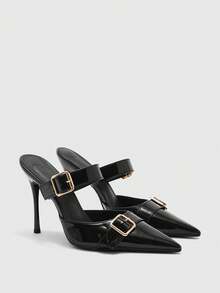 CUCCOO BIZCHIC Women's Pointed Toe Buckle Design Everyday Versatile Fashion High Heels - Black - View 7