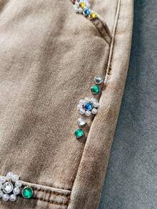 ROMWE MEN Street Life 男士休闲日常牛仔短裤，带口袋、纽扣和毛边裤脚 - 棕色 - 查看 4