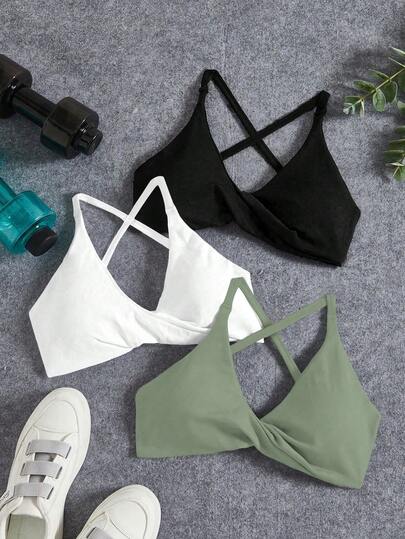 Easithlete 3PCS Seamless Yoga Sports Bra/Twist Front Design/Versatile For Sports & Daily Wear Gym Bras For Women Bra Tops Yoga Set Bra Top V Neck Sports Bra Tops With Built In Bras