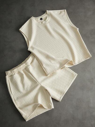 PAVTROS Men's Textured Rhombus Pattern Vest Set, Streetwear, Suitable For Outdoor Music Festivals, Casual Outings, Gifts For Boyfriend/Husband, Anniversary