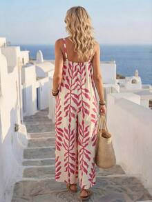 EMERY ROSE Women's Contrast Color Print Sleeveless Jumpsuit - Pink - View 2