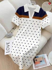 Resyla Striped Heart Polo Collar Women Short Dress - Multicolor - View 1
