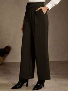 MOTF PREMIUM Quần ống rộng có túi chéo thanh lịch dành cho nữ - Cà phê nâu - Xem 4