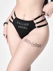 ROMWE 1pc Gothic Style Rhinestone Embellished Thong Panty - Black - View 2