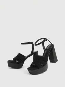 CUCCOO LuxiPop 女士经典简约时尚高跟凉鞋防水桌边设计夜店舞会性感服饰 - 黑色 - 查看 6