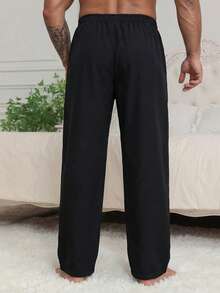 DAZY Men's Spring Letter Print Elastic Waist Long Lounge Pants - Black - View 2