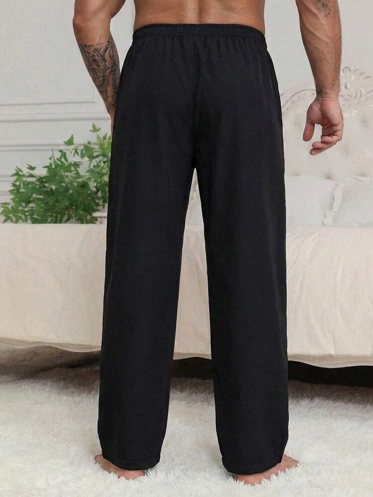 Men's Spring Letter Print Elastic Waist Long Lounge Pants