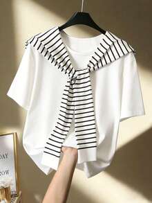 GlowEve Áo thun nữ tay ngắn cổ tròn kiểu dáng tối giản, thích hợp mặc hàng ngày và mùa hè. - trắng - Xem 3