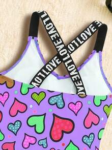 全新时尚女童彩色心形连体泳衣 - 紫色 - 查看 4