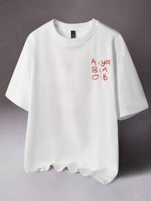 STYNVO 男士 INS 印花“WHERE IS LOVE?”休闲街头风短款宽松 T 恤 - 白色 - 查看 2