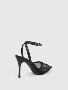 CUCCOO SZL 2025新款网面露趾高跟凉鞋，时尚绑带性感细高跟网面夏季女鞋 - 黑色 - 查看 4