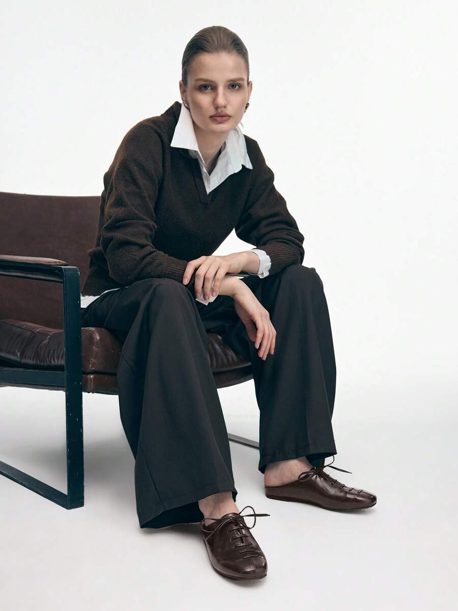 Mnmlis 女士系带休闲平底鞋 - 棕色 - 查看 1