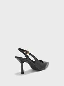 CUCCOO BIZCHIC Women's Pointed Toe Black Patent Leather Metal Buckle Open Toe Fashion Pumps, Elegant For Office And Commute Spring Shoes - Black - View 9